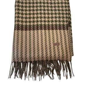 Giani Bernini Scarf Green & Beige Houndstooth With Fringe 72" X 26" Very Soft